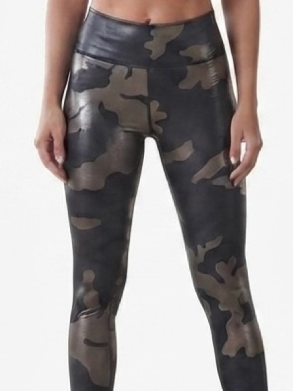 Noli Yoga Combat Leggings Blue Camo Liquid Metallic Shimmer Foil Size L USA Made